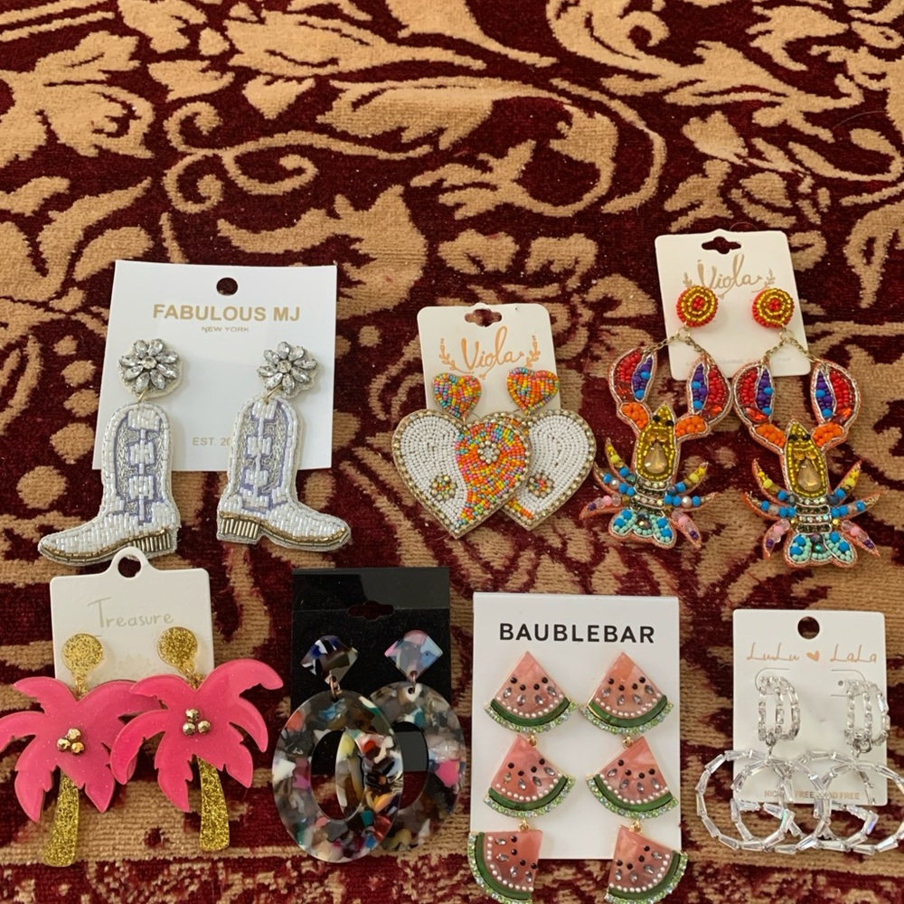Set of 7 Watermelon Boots Lobster Heart Palm Tree Earrings